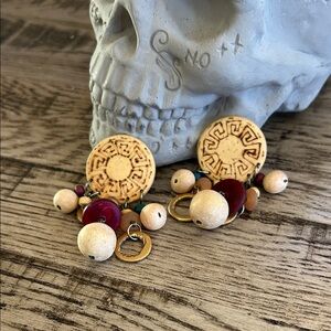 Bohemian Wooden and Red Beaded Earrings